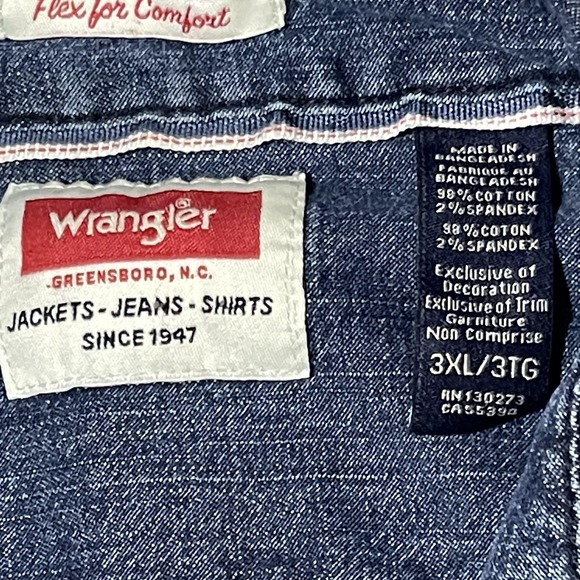 Wrangler Denim Shirt Mens 3XL Blue Pearl Snap Button Up Western Cowboy Work - Picture 3 of 12